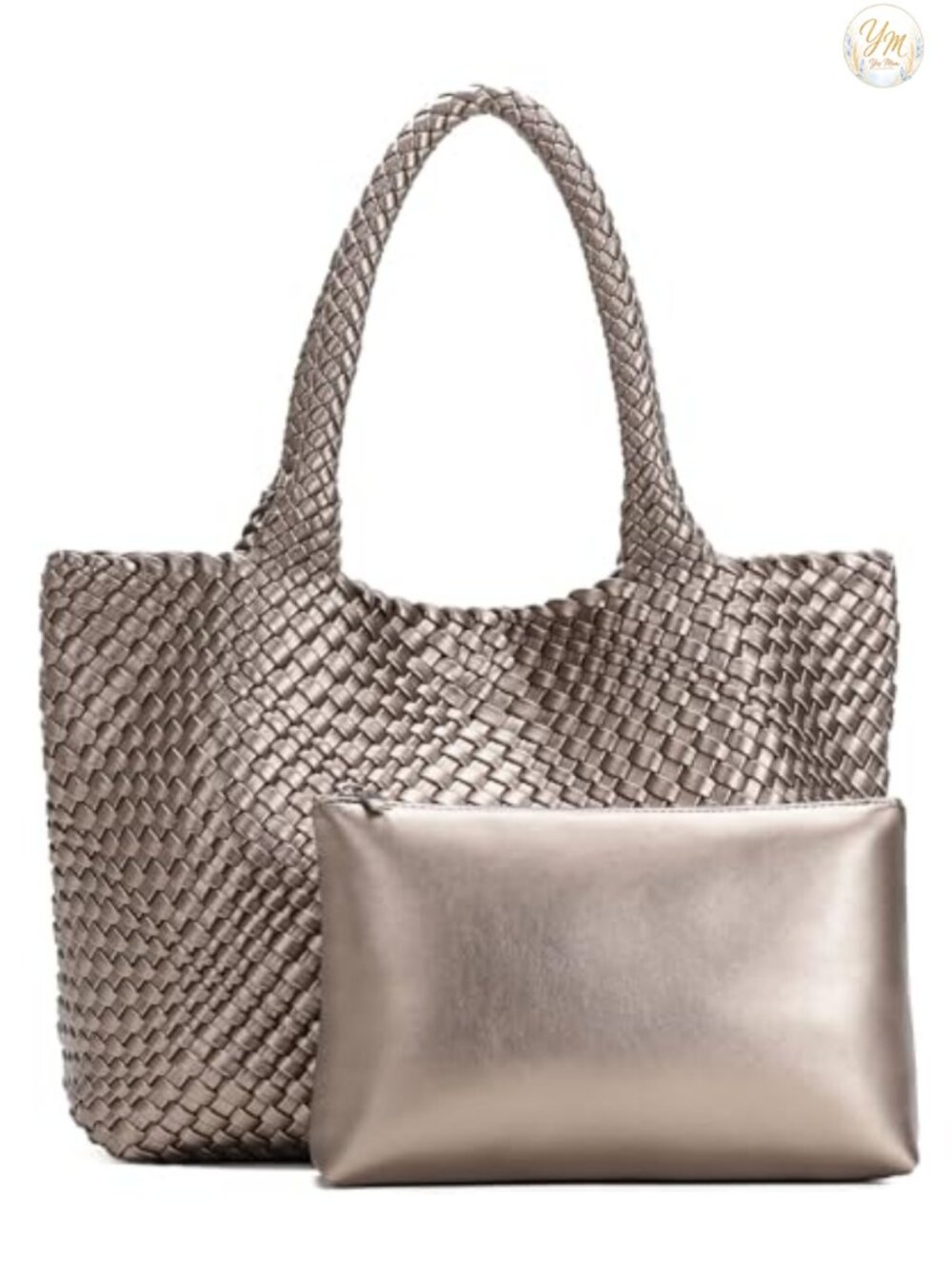 Woven Vegan Leather Tote Bag for Women Large Shoulder Handbag with Pouch